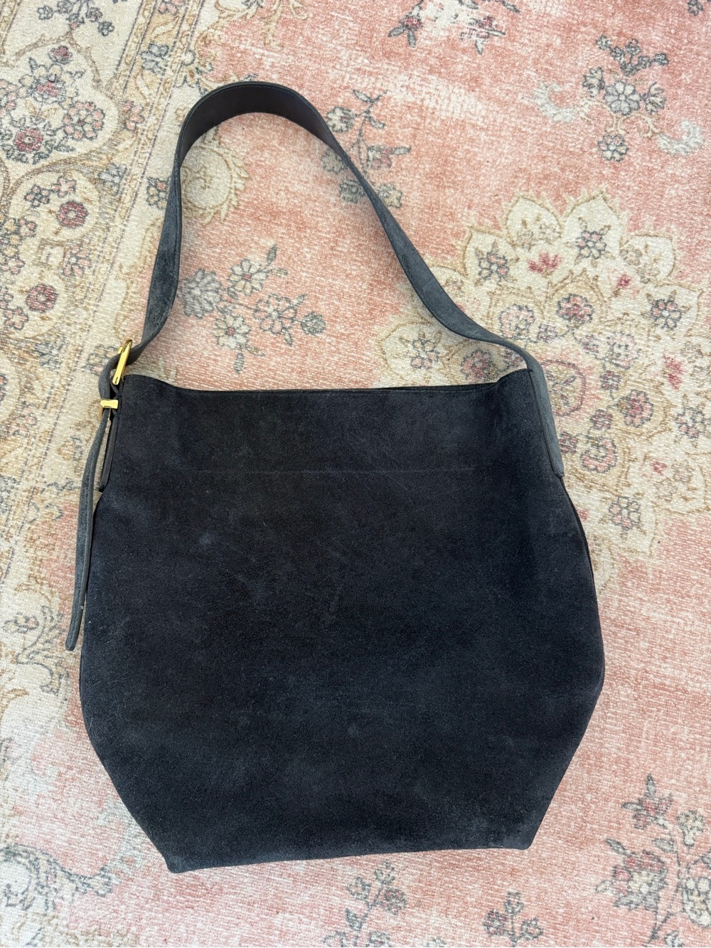 Madewell Blue Suede Tote Bag with Gold Accent